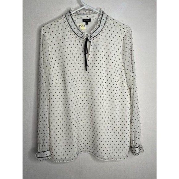 NWOT Talbots Swiss Dots Airy Tie Neck Lightweight Business Blouse Women Size L - Picture 1 of 10